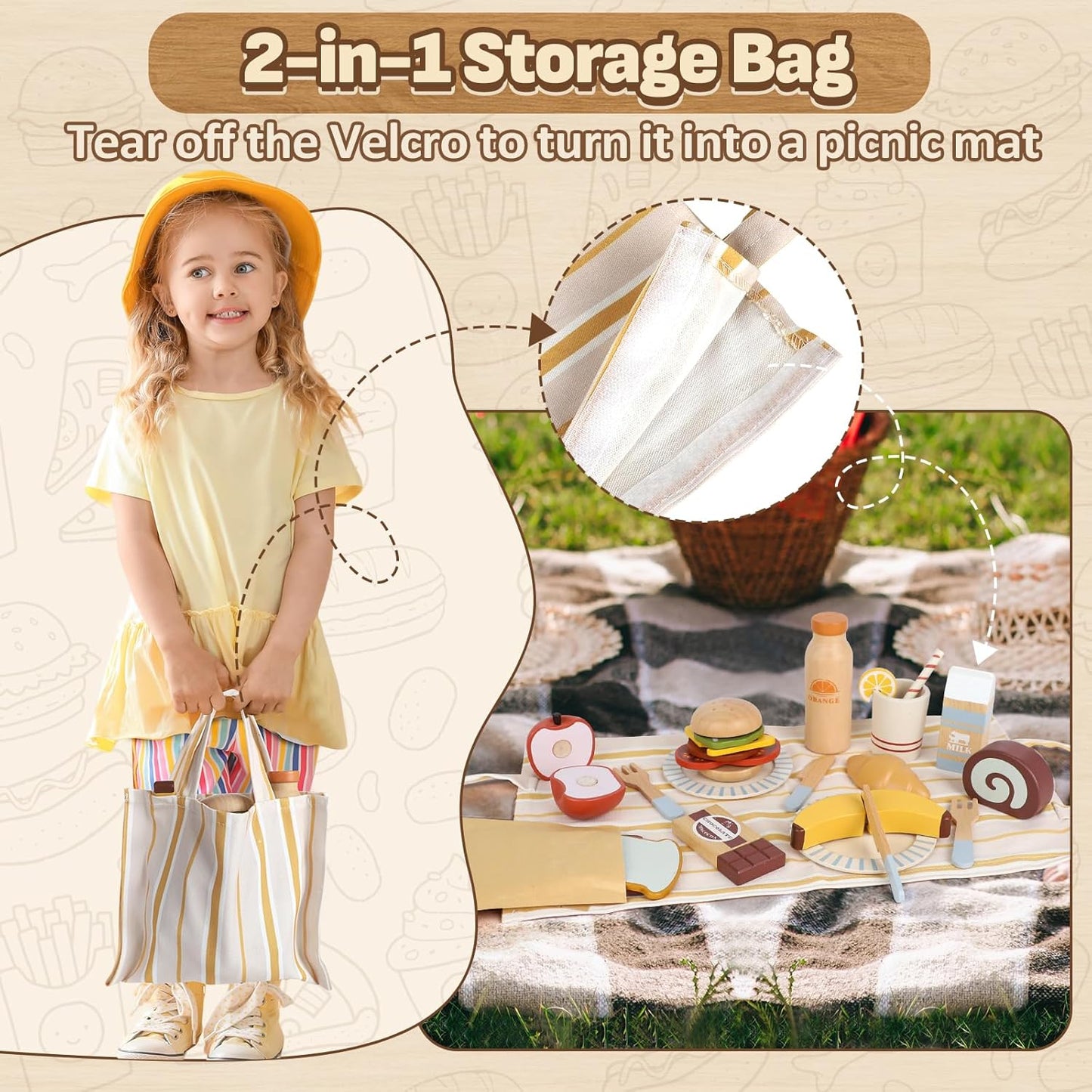Lehoo Castle Wooden Picnic Play Food Set