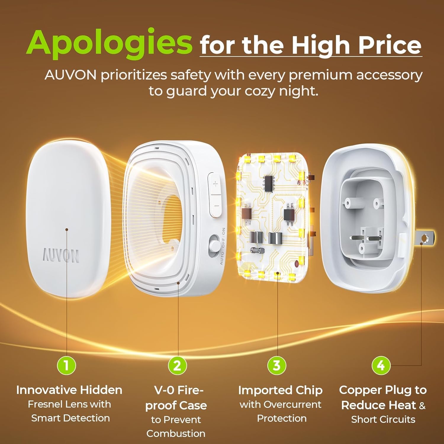 AUVON Backlit LED Night Lights – 4 Pack