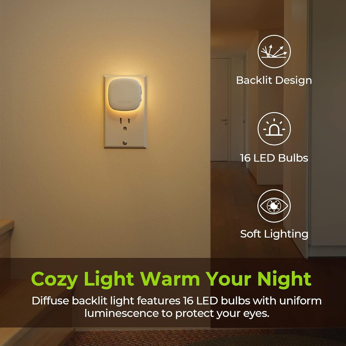 AUVON Backlit LED Night Lights – 4 Pack