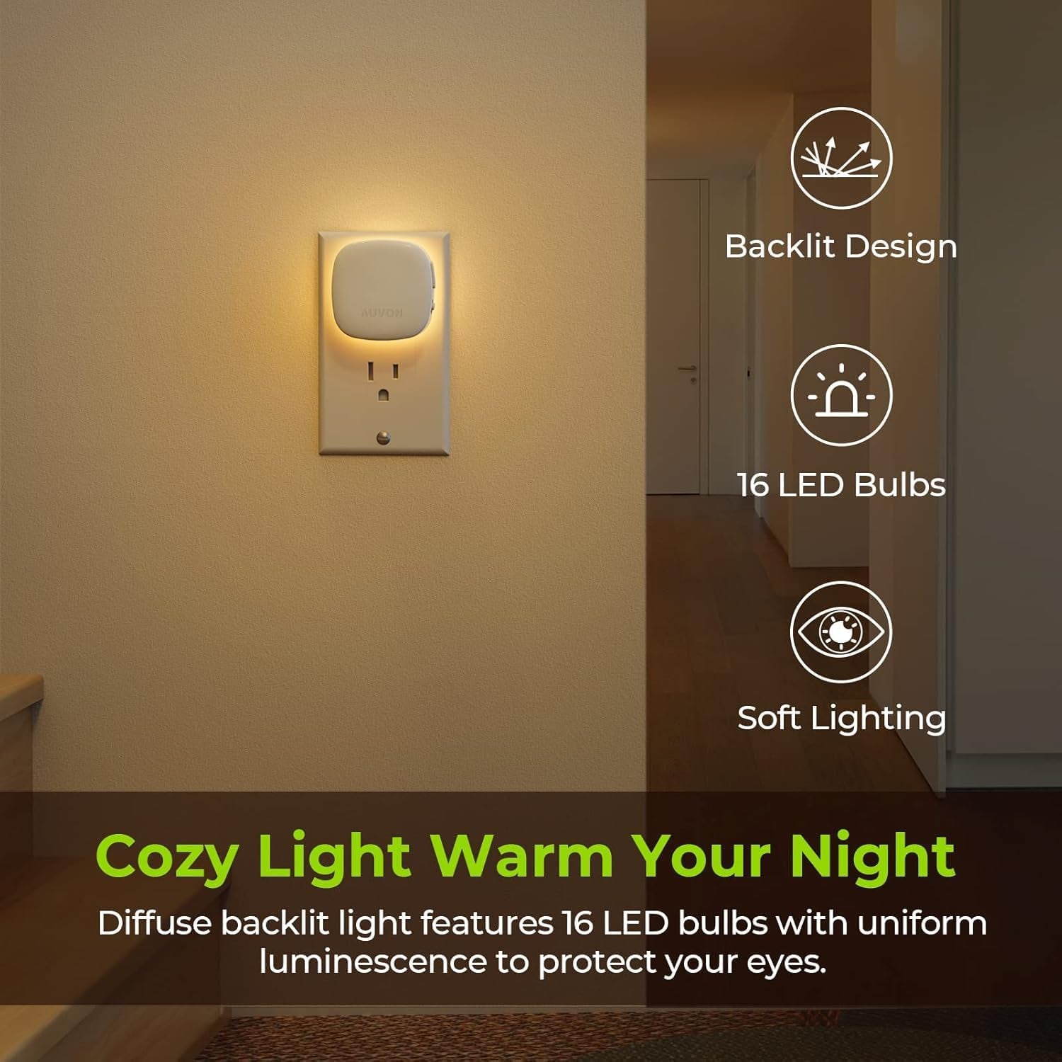 AUVON Backlit LED Night Lights – 4 Pack