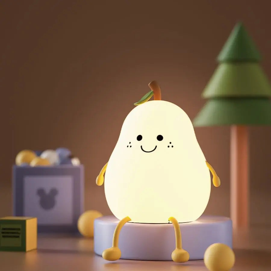 LED Pear Fruit Silicone Night Light 7 Colors Dimming Touch USB Rechargeable Cartoon Bedside Lamp Bedroom Decor
