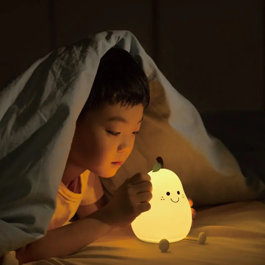LED Pear Fruit Silicone Night Light 7 Colors Dimming Touch USB Rechargeable Cartoon Bedside Lamp Bedroom Decor