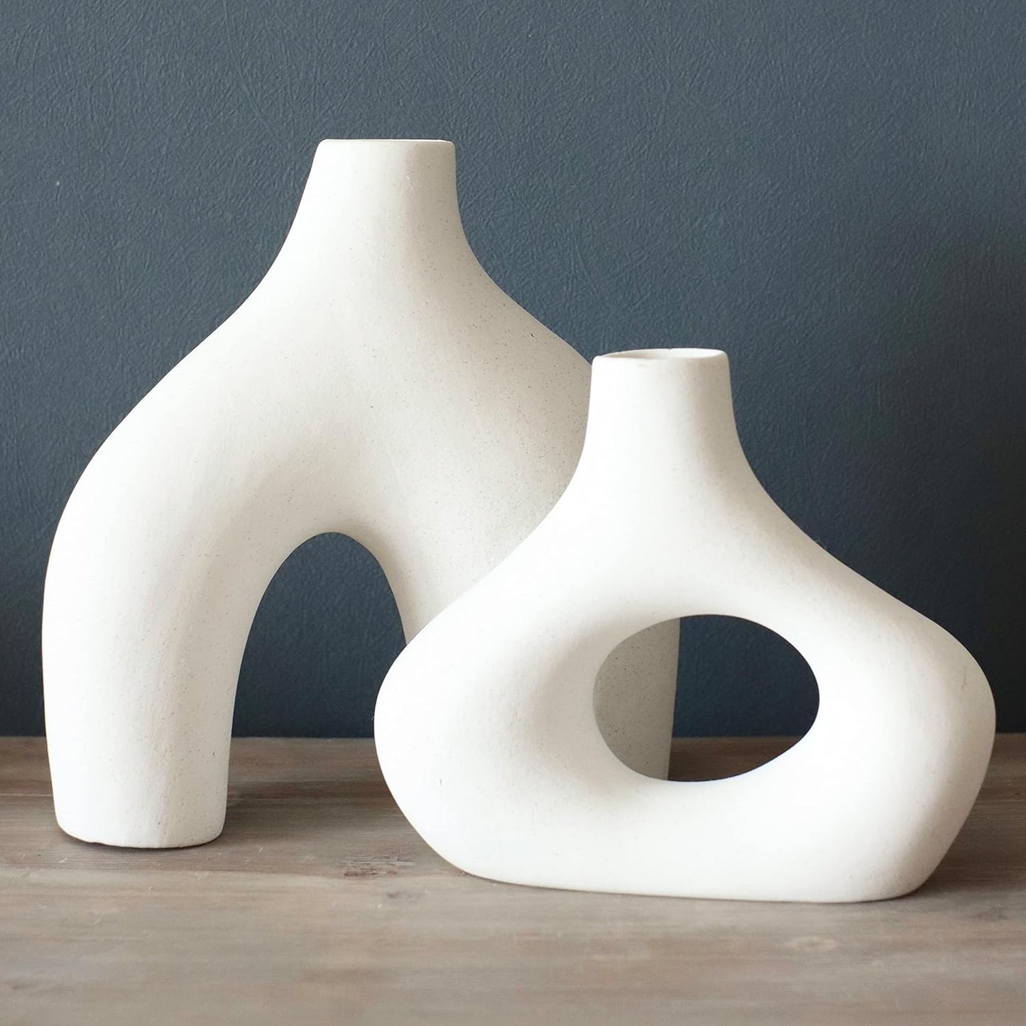 Set of 2 Matte White Ceramic Vases