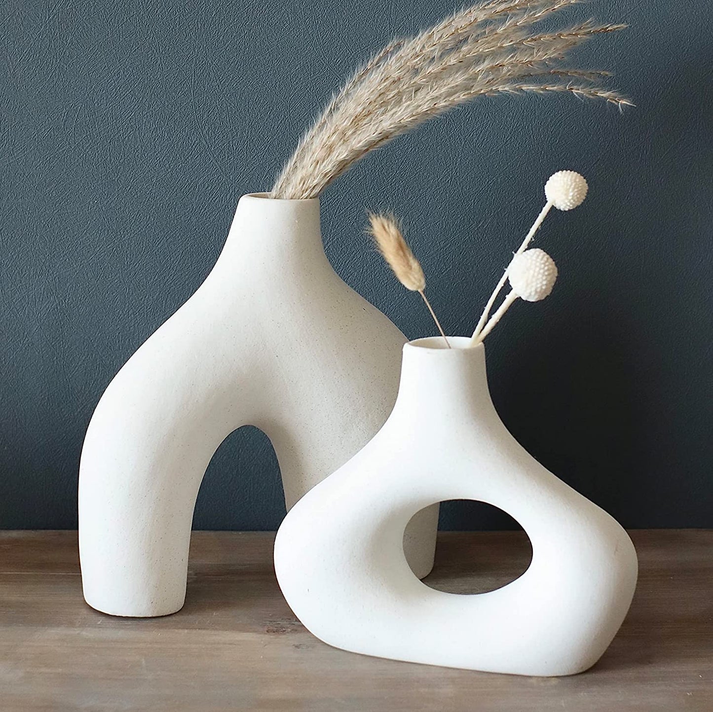 Set of 2 Matte White Ceramic Vases