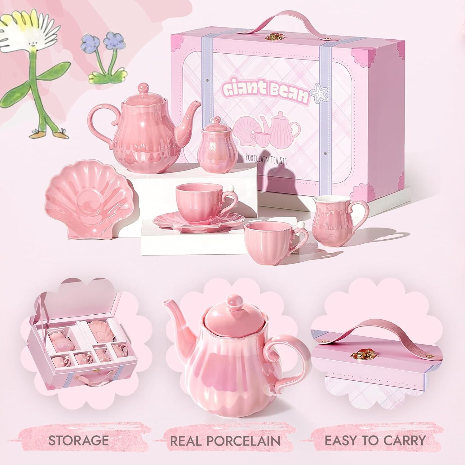 Pearl Pink Porcelain Tea Set