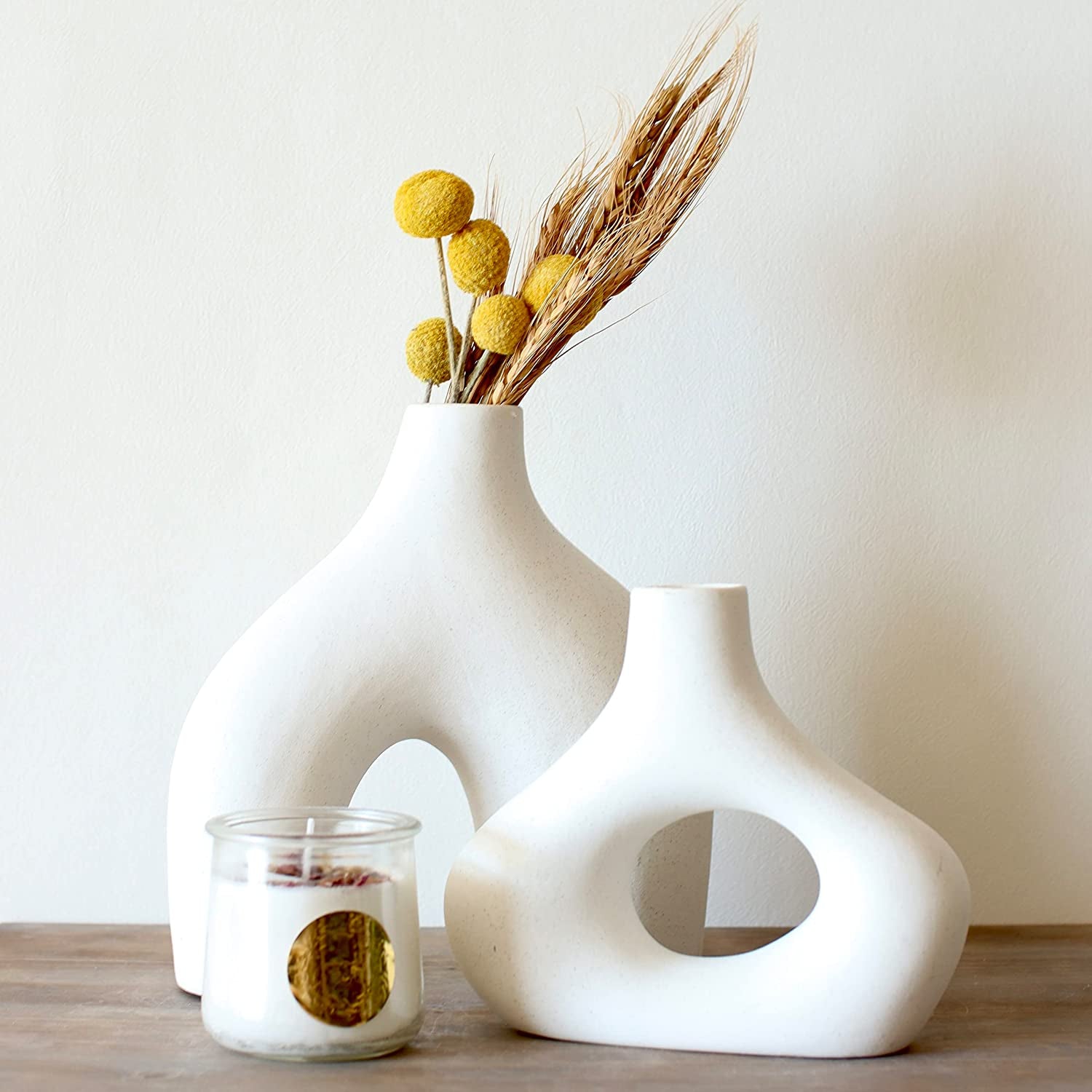 Set of 2 Matte White Ceramic Vases