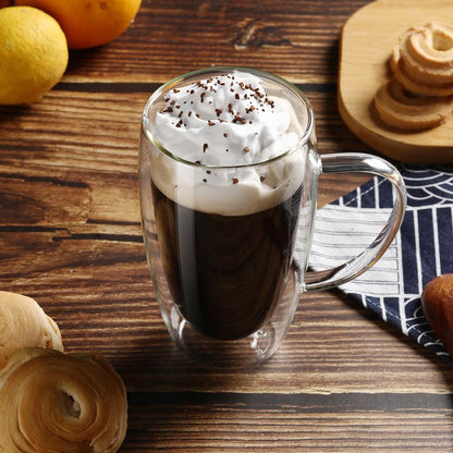 Double-Walled 15 Oz Glass Coffee Mugs - 2-Pack Insulated Cups for Hot Beverages, Perfect for Cappuccino, Tea, Latte, and More!