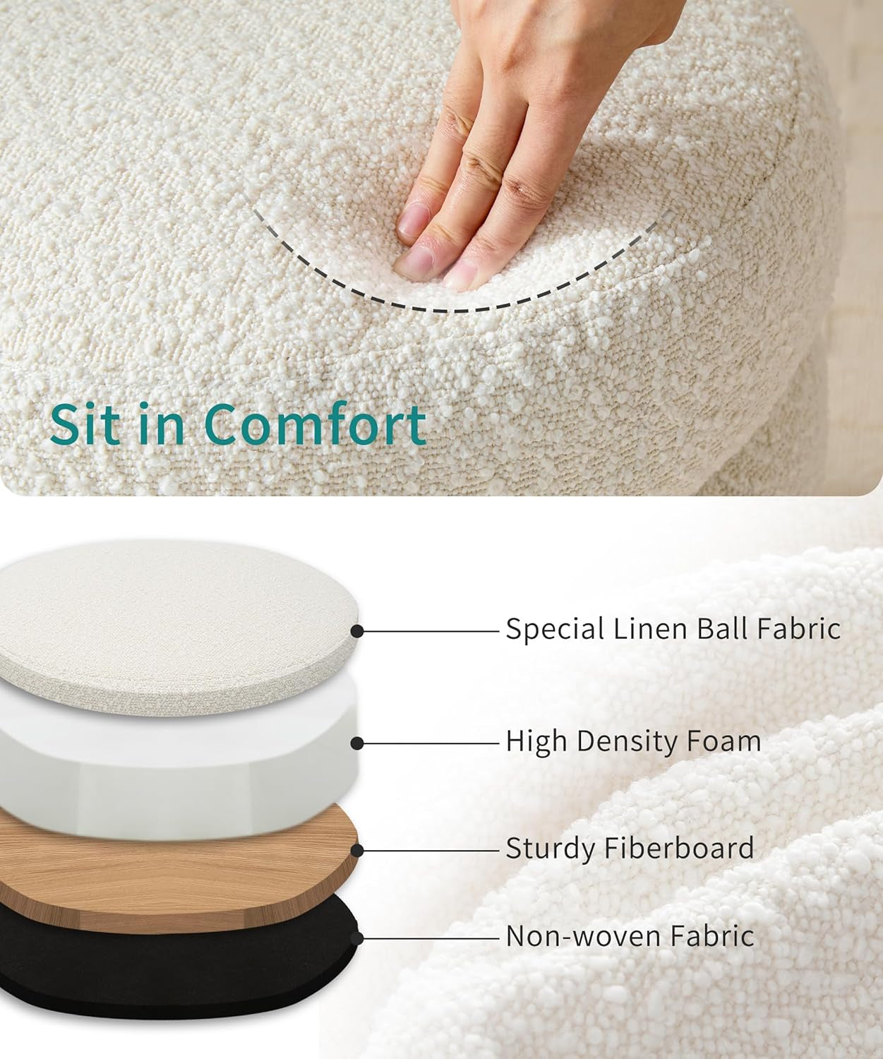 Boucle Round Ottoman with Storage