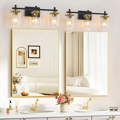 3-Lights Black and Gold Bathroom Light Fixtures over Mirror