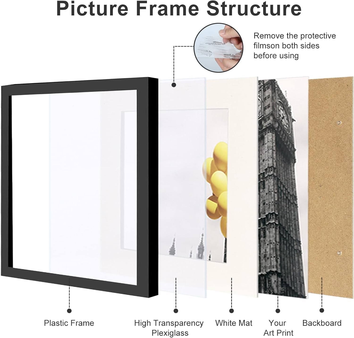12X12 Picture Frame Set of 9, Display Pictures 8X8 with Mat or 12X12 without Mat
