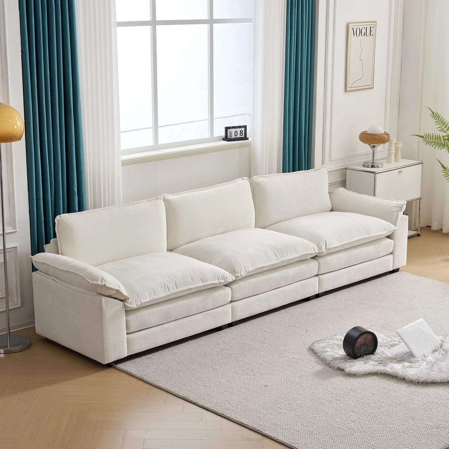 Modern Chenille Sofa with Chaise – Double Layer Cushions for Ultimate Comfort
