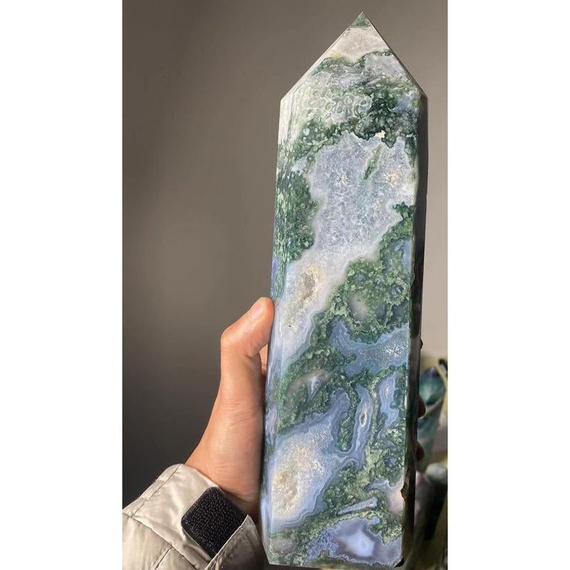 Moss Agate Crystal Tower
