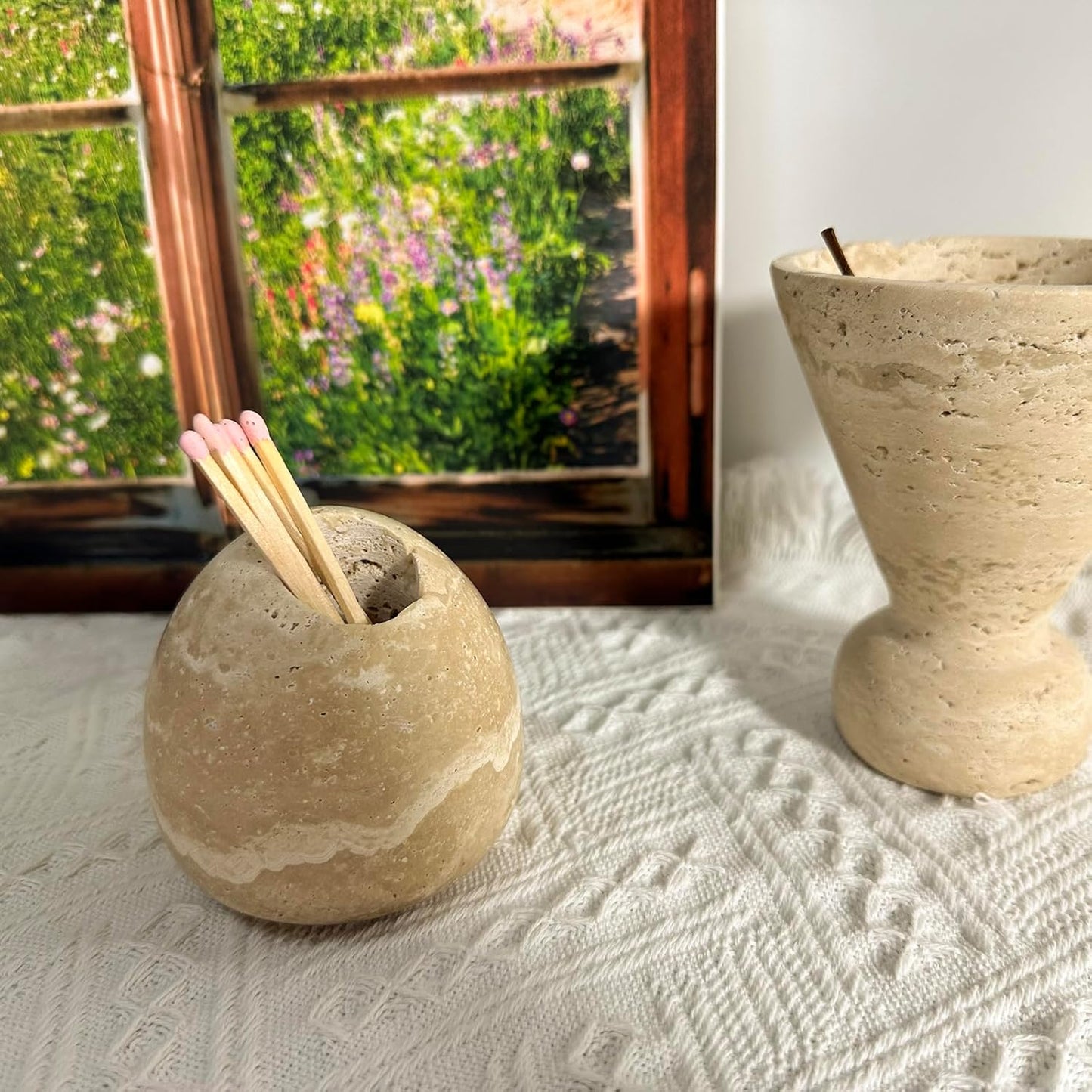 Travertine Match Holder