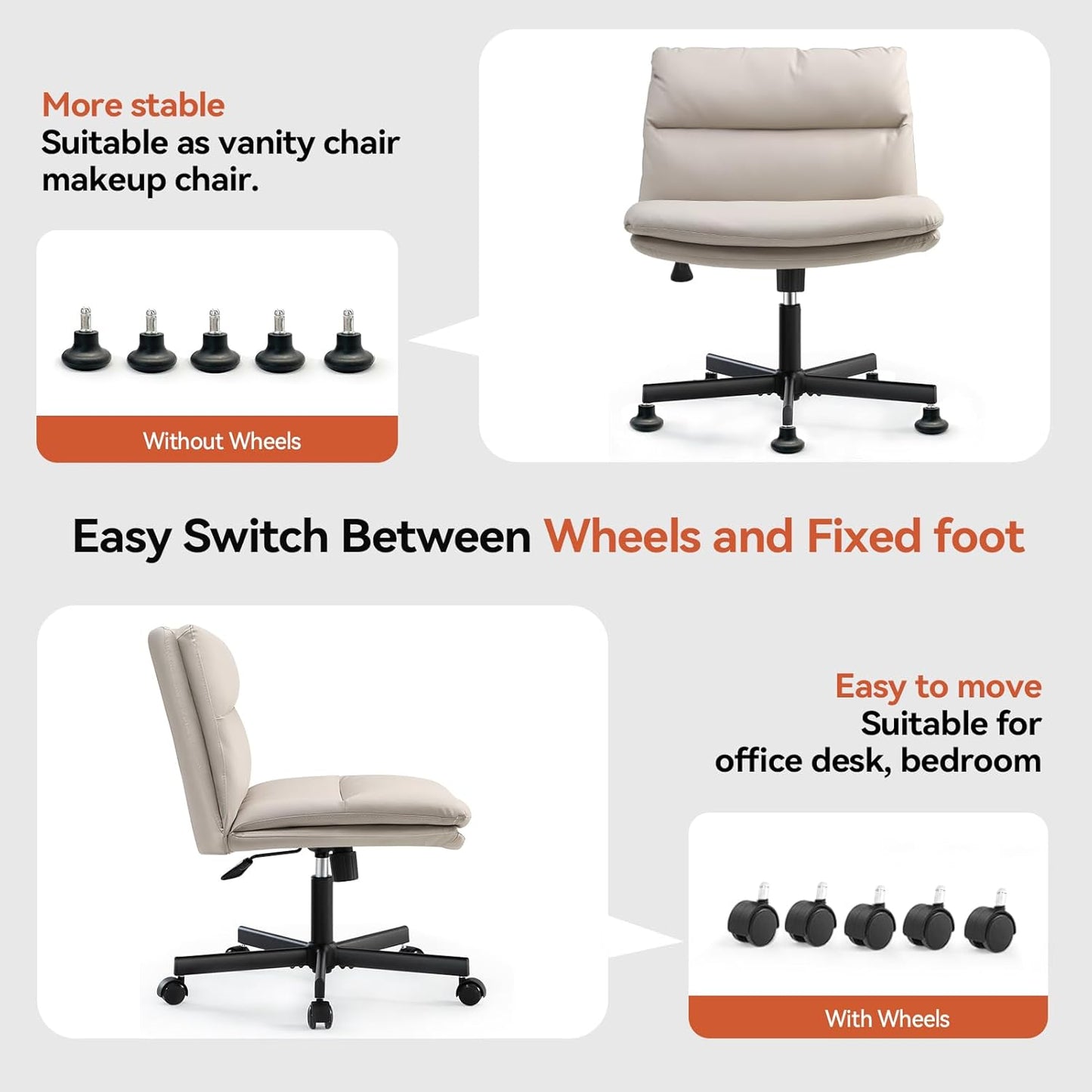 Criss Cross Armless Office Chair with Wheels