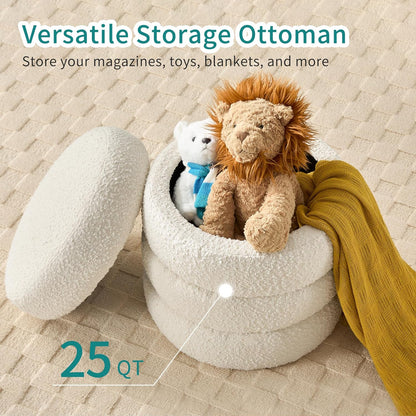 Boucle Round Ottoman with Storage
