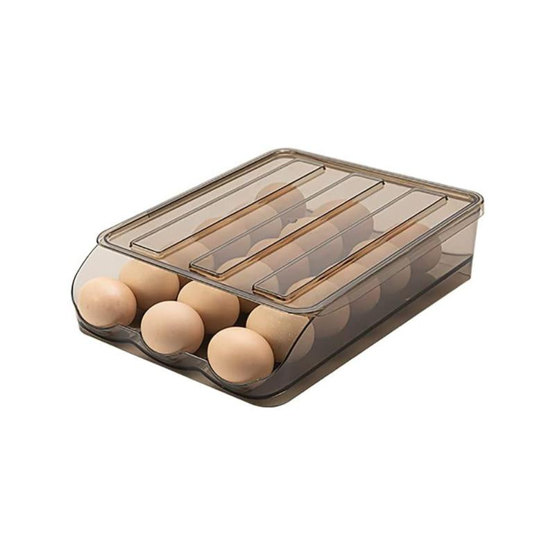 Homewinner Automatic Rolling Egg Holder for Fridge Eco-Friendly Clear Plastic Dispenser Stackable Organizer with Lid Holds up to 18 Eggs Bpa-Free