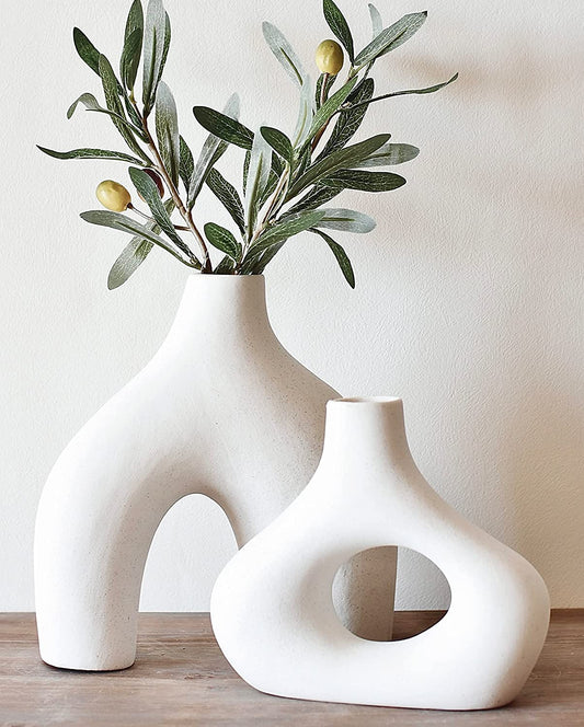 Set of 2 Matte White Ceramic Vases