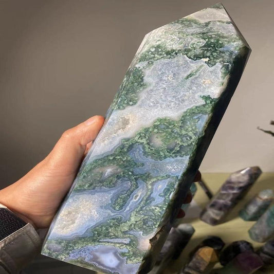 Moss Agate Crystal Tower