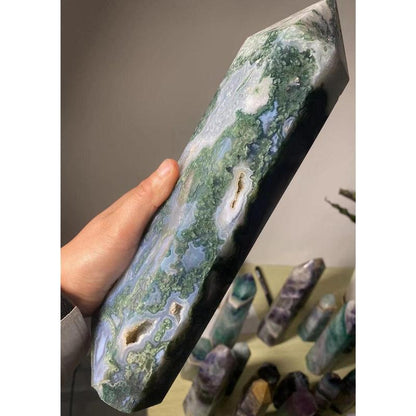 Moss Agate Crystal Tower