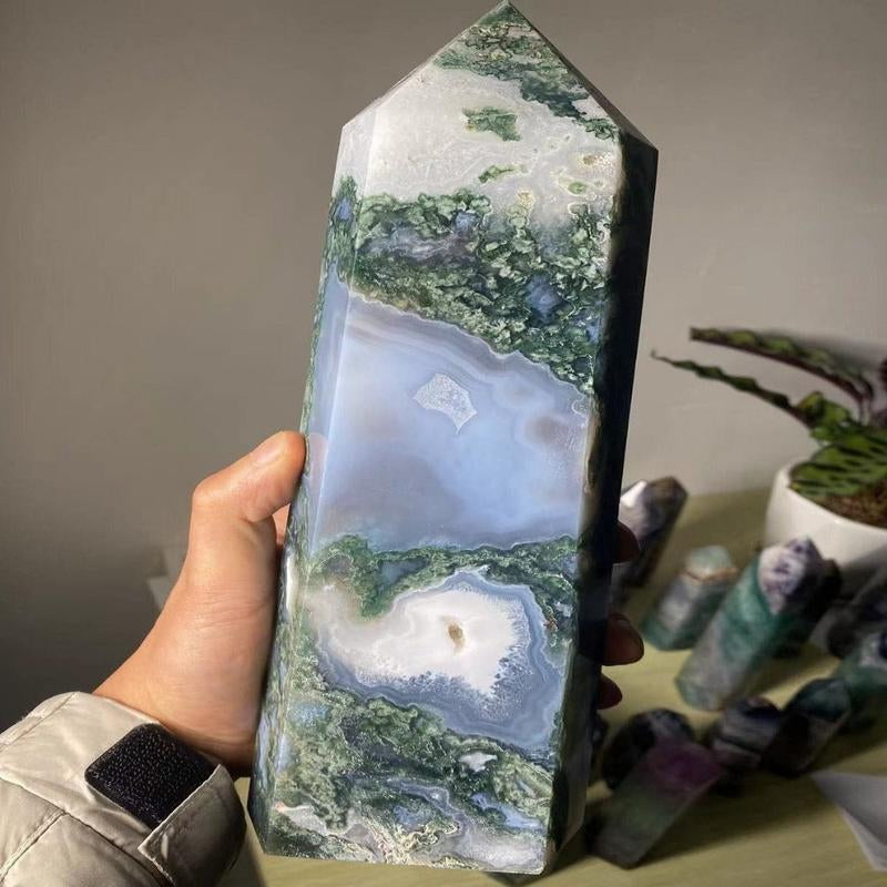 Moss Agate Crystal Tower