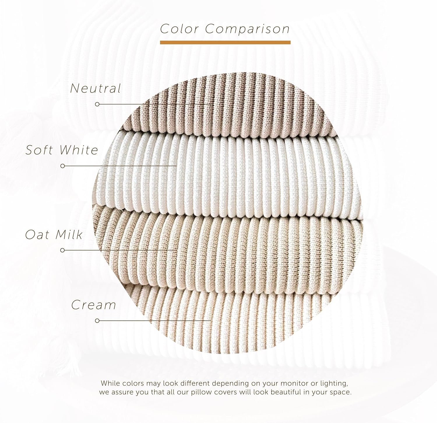 Lumi Living 18x18” Ribbed Cotton Pillow Cover – Butter Cream with Tassels
