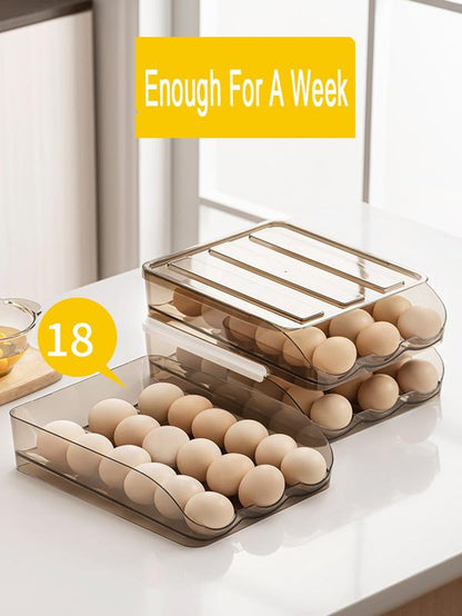 Homewinner Automatic Rolling Egg Holder for Fridge Eco-Friendly Clear Plastic Dispenser Stackable Organizer with Lid Holds up to 18 Eggs Bpa-Free