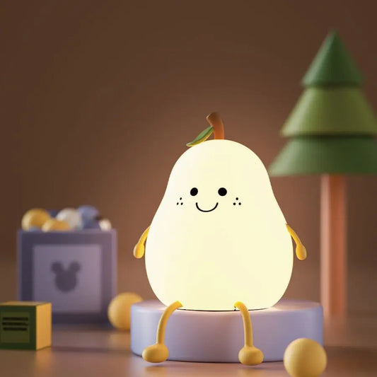 LED Pear Fruit Silicone Night Light 7 Colors Dimming Touch USB Rechargeable Cartoon Bedside Lamp Bedroom Decor