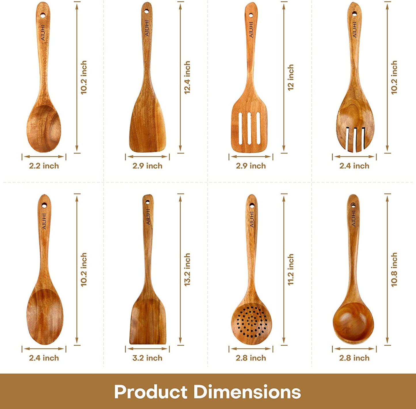 Premium Teak Wooden Cooking Spoon Set - 8 Nonstick, Non-Scratch Kitchen Utensils for Effortless Cooking