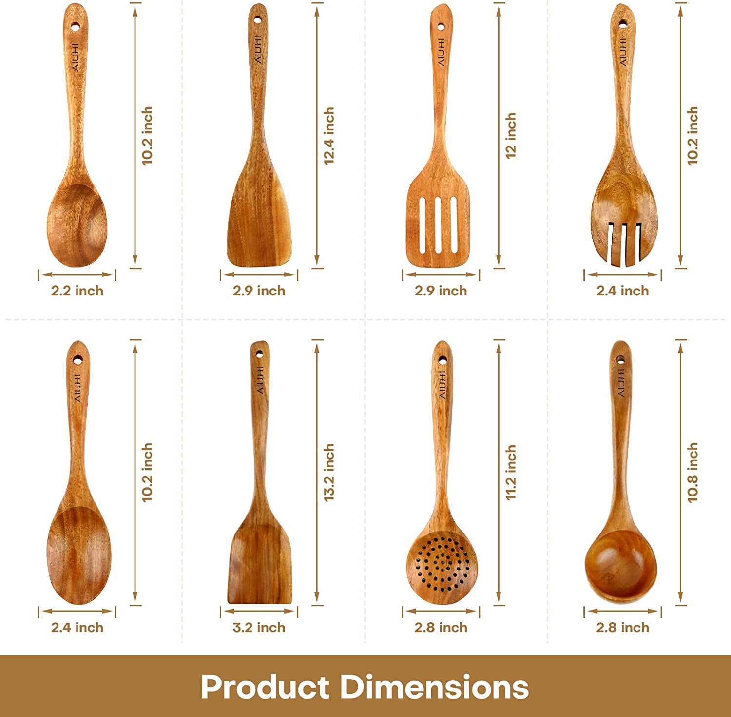 Premium Teak Wooden Cooking Spoon Set - 8 Nonstick, Non-Scratch Kitchen Utensils for Effortless Cooking