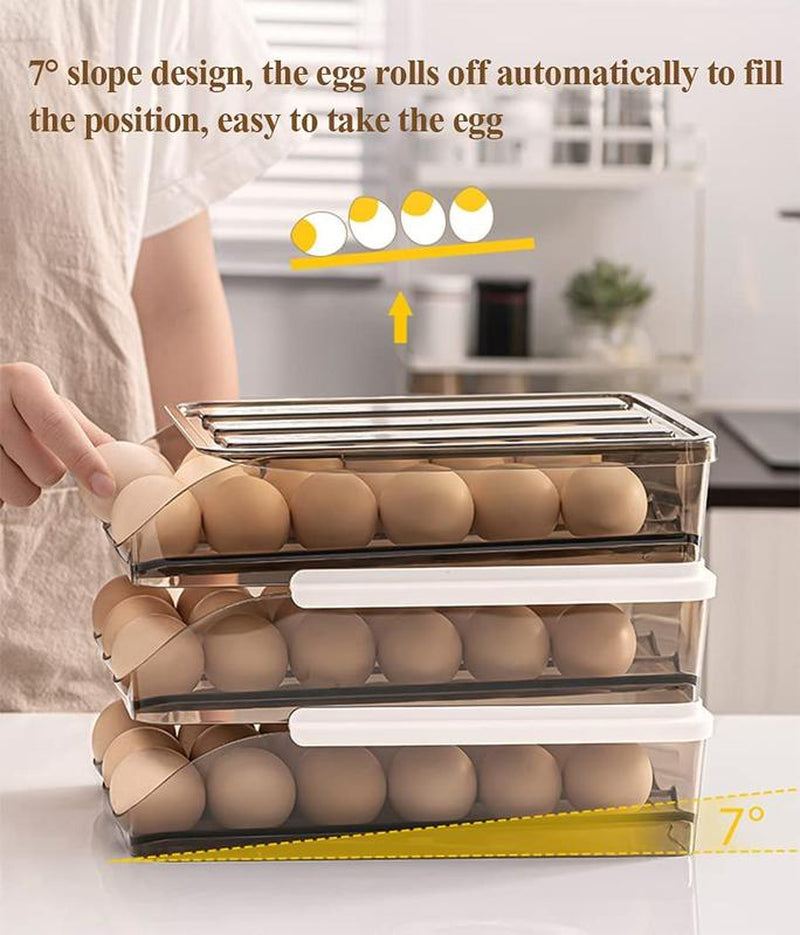 Homewinner Automatic Rolling Egg Holder for Fridge Eco-Friendly Clear Plastic Dispenser Stackable Organizer with Lid Holds up to 18 Eggs Bpa-Free