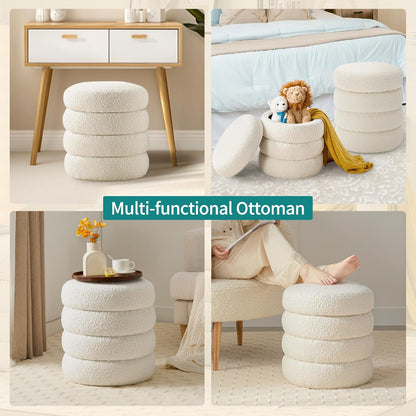 Boucle Round Ottoman with Storage