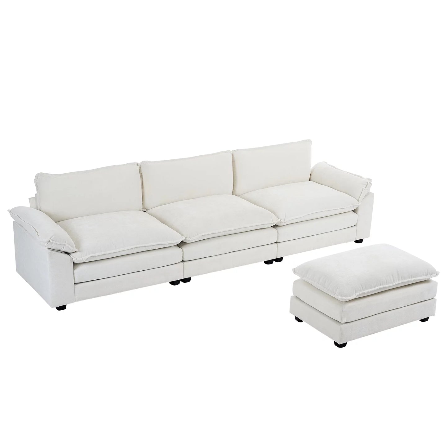 Modern Chenille Sofa with Chaise – Double Layer Cushions for Ultimate Comfort