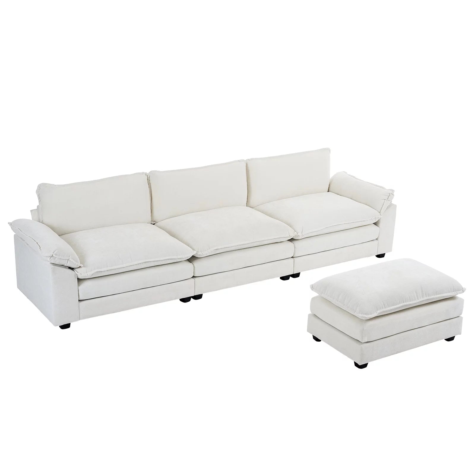 Modern Chenille Sofa with Chaise – Double Layer Cushions for Ultimate Comfort
