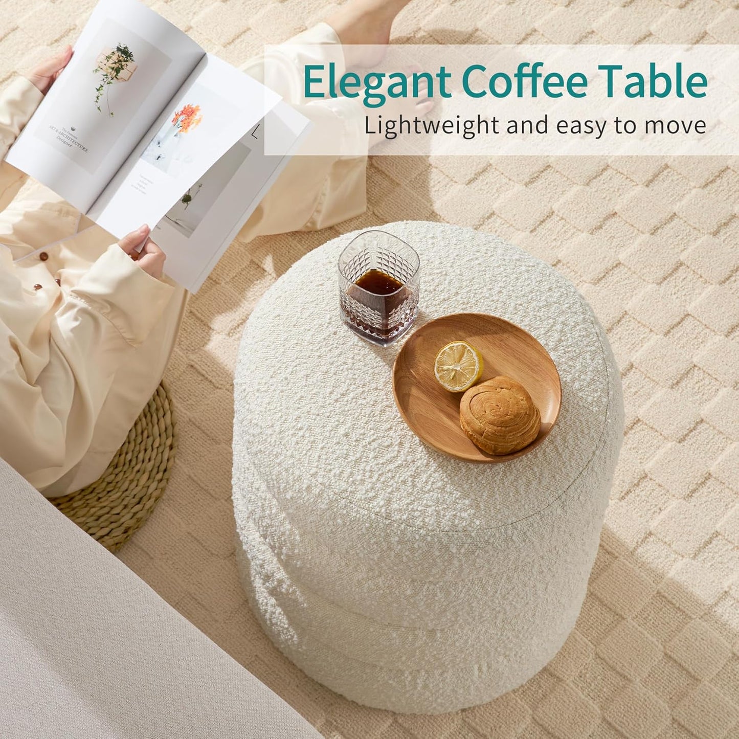 Boucle Round Ottoman with Storage
