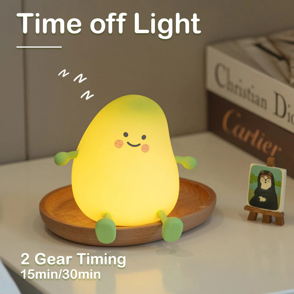 LED Pear Fruit Silicone Night Light 7 Colors Dimming Touch USB Rechargeable Cartoon Bedside Lamp Bedroom Decor