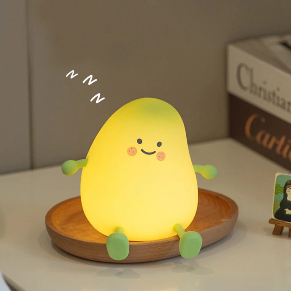 LED Pear Fruit Silicone Night Light 7 Colors Dimming Touch USB Rechargeable Cartoon Bedside Lamp Bedroom Decor