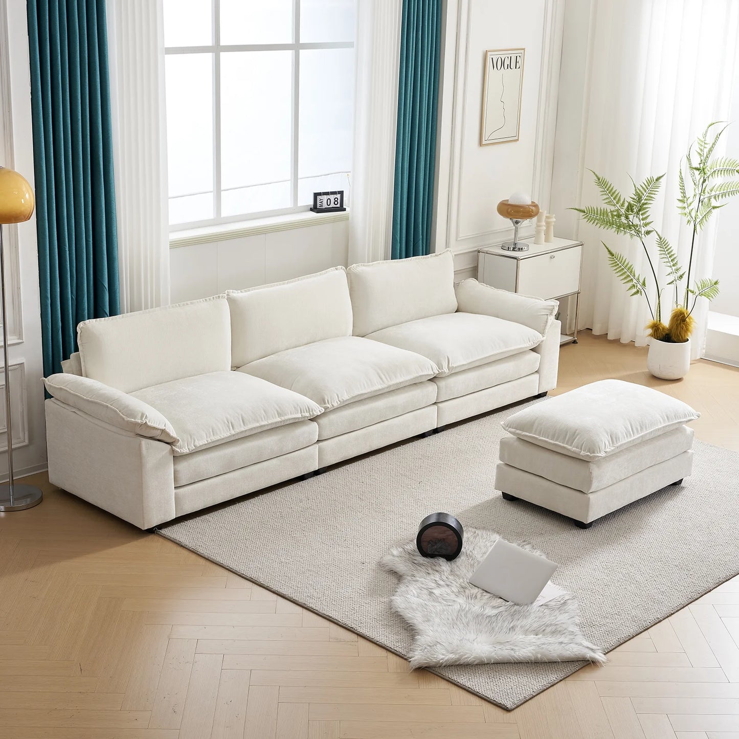 Modern Chenille Sofa with Chaise – Double Layer Cushions for Ultimate Comfort