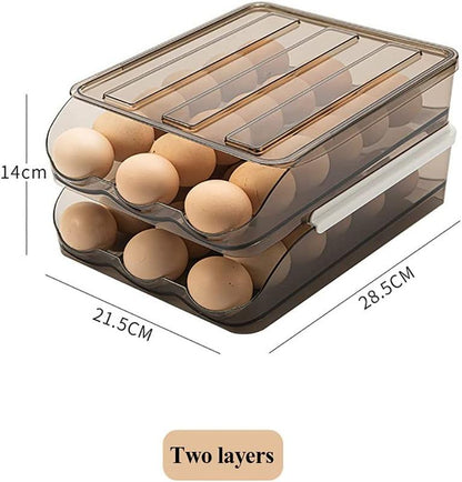 Homewinner Automatic Rolling Egg Holder for Fridge Eco-Friendly Clear Plastic Dispenser Stackable Organizer with Lid Holds up to 18 Eggs Bpa-Free
