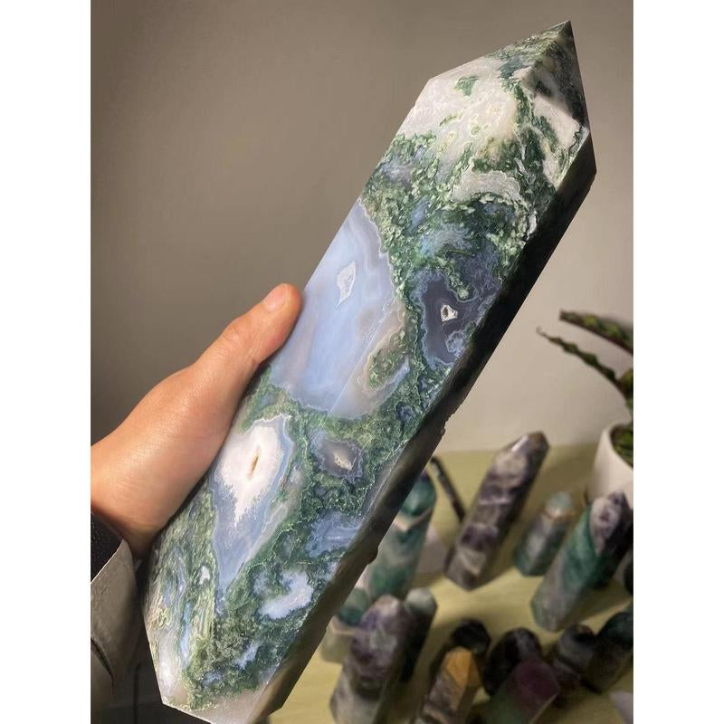 Moss Agate Crystal Tower