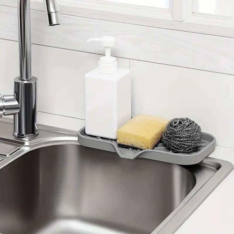 Versatile Silicone Kitchen Sponge Holder - Sink Pad & Drain Storage Tray for Sponges and Soap Bars