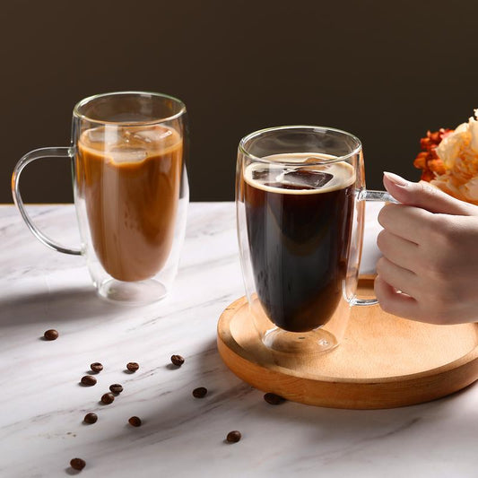 Double-Walled 15 Oz Glass Coffee Mugs - 2-Pack Insulated Cups for Hot Beverages, Perfect for Cappuccino, Tea, Latte, and More!