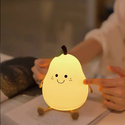 LED Pear Fruit Silicone Night Light 7 Colors Dimming Touch USB Rechargeable Cartoon Bedside Lamp Bedroom Decor