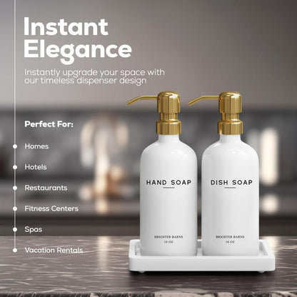 Luxury Glass Hand and Dish Soap Dispenser Set by Brighter Barns