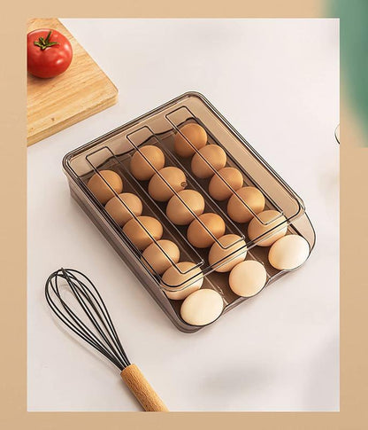 Homewinner Automatic Rolling Egg Holder for Fridge Eco-Friendly Clear Plastic Dispenser Stackable Organizer with Lid Holds up to 18 Eggs Bpa-Free