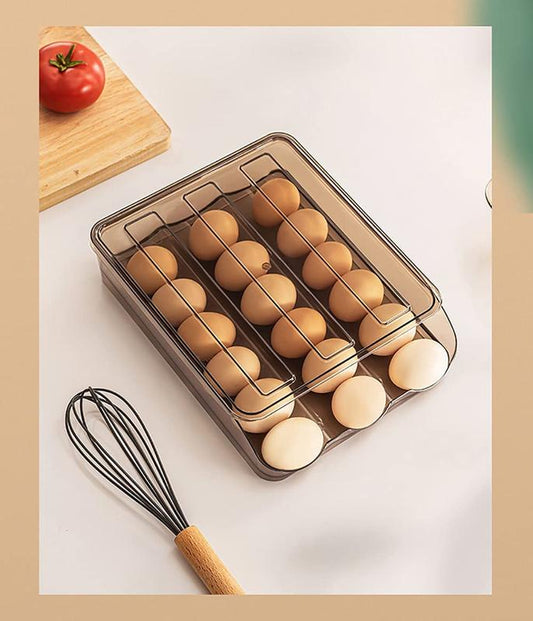 Homewinner Automatic Rolling Egg Holder for Fridge Eco-Friendly Clear Plastic Dispenser Stackable Organizer with Lid Holds up to 18 Eggs Bpa-Free
