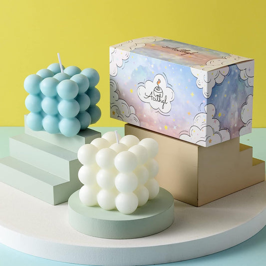 Bubble Candle - Cube Soy Wax Candles, Home Decor Candle, Scented Candle Set 2 Pieces
