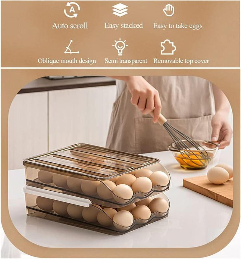 Homewinner Automatic Rolling Egg Holder for Fridge Eco-Friendly Clear Plastic Dispenser Stackable Organizer with Lid Holds up to 18 Eggs Bpa-Free