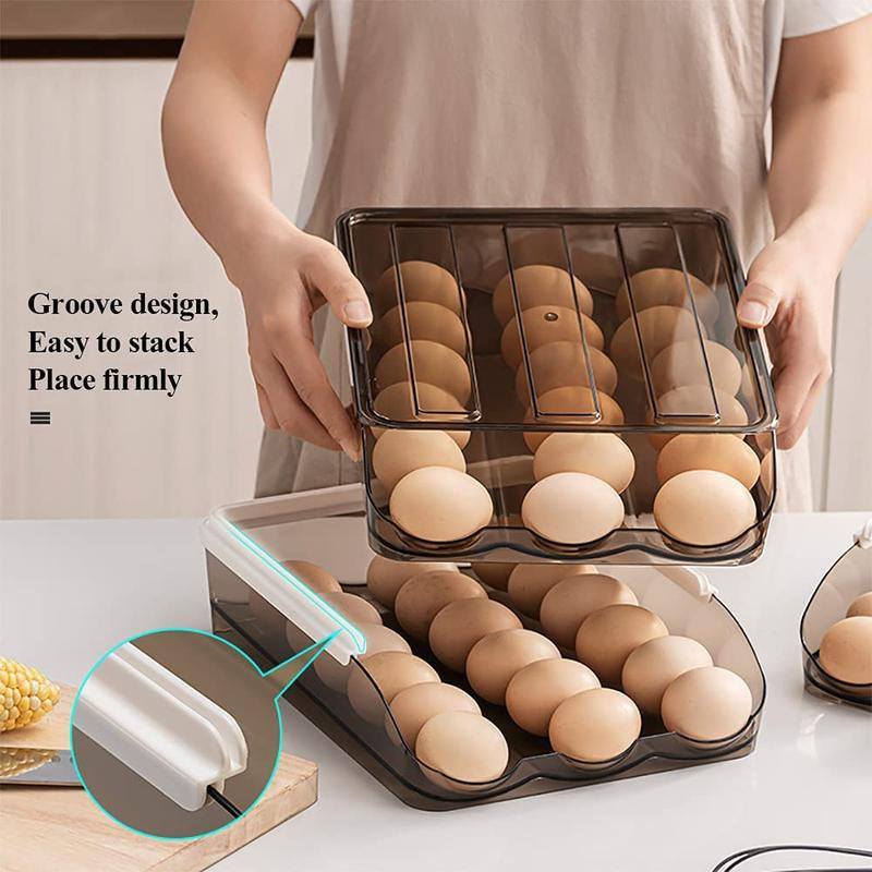 Homewinner Automatic Rolling Egg Holder for Fridge Eco-Friendly Clear Plastic Dispenser Stackable Organizer with Lid Holds up to 18 Eggs Bpa-Free