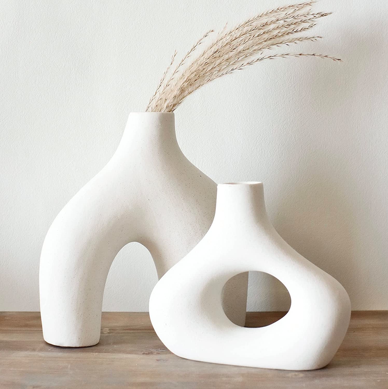 Set of 2 Matte White Ceramic Vases