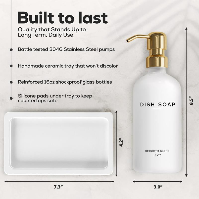 Luxury Glass Hand and Dish Soap Dispenser Set by Brighter Barns